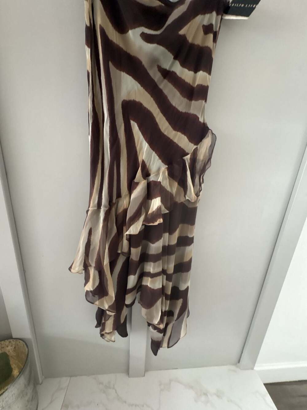 Ralph Lauren Ruffled Skirt Size 8 Brown Zebra Print Silk Midi - Picture 2 of 11